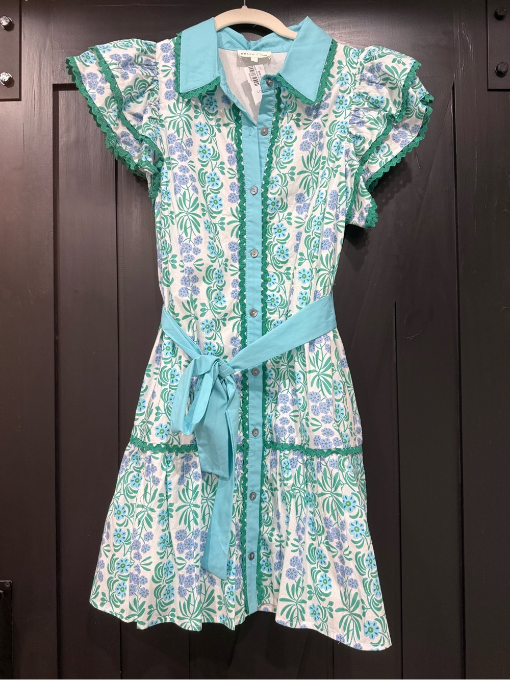 entro Aqua & Green Floral Tie-Waist Mini Dress